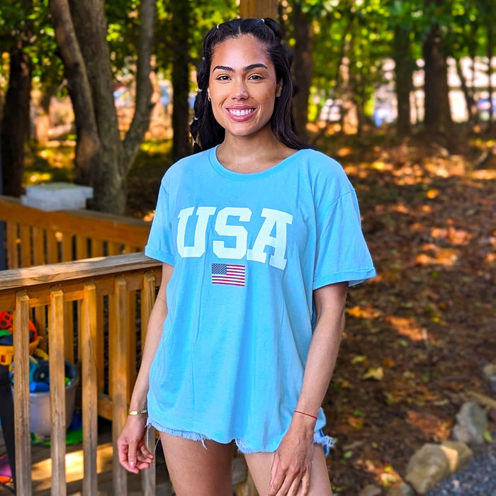 USA Flag Vintage Washed Boyfriend Tee
