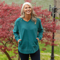 Green V Neck Sweatshirt Pockets East Hall