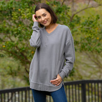 Grey V Neck Sweatshirt Pockets East Hall