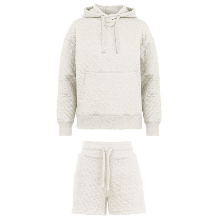 Quilted Comfort Set: Shorts & Hoodie (Ivory)