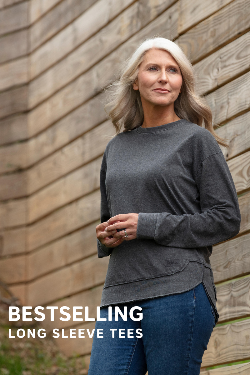 Women's grey long sleeve tee t-shirt top