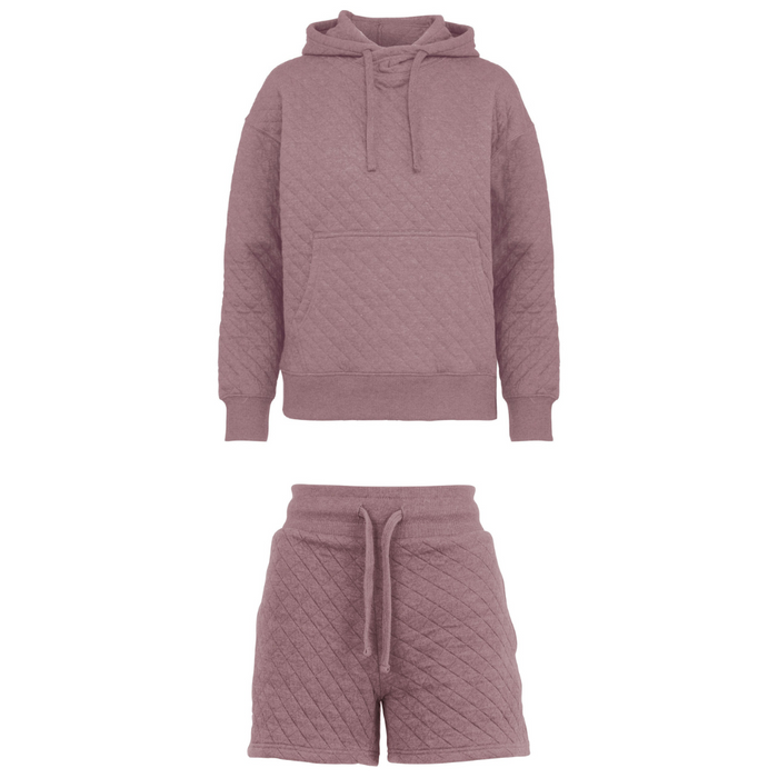 Quilted Comfort Set: Shorts & Hoodie (Mauve)