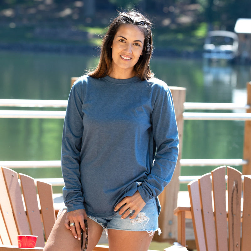 Navy Blue Long Sleeve Tee Vintage Wash