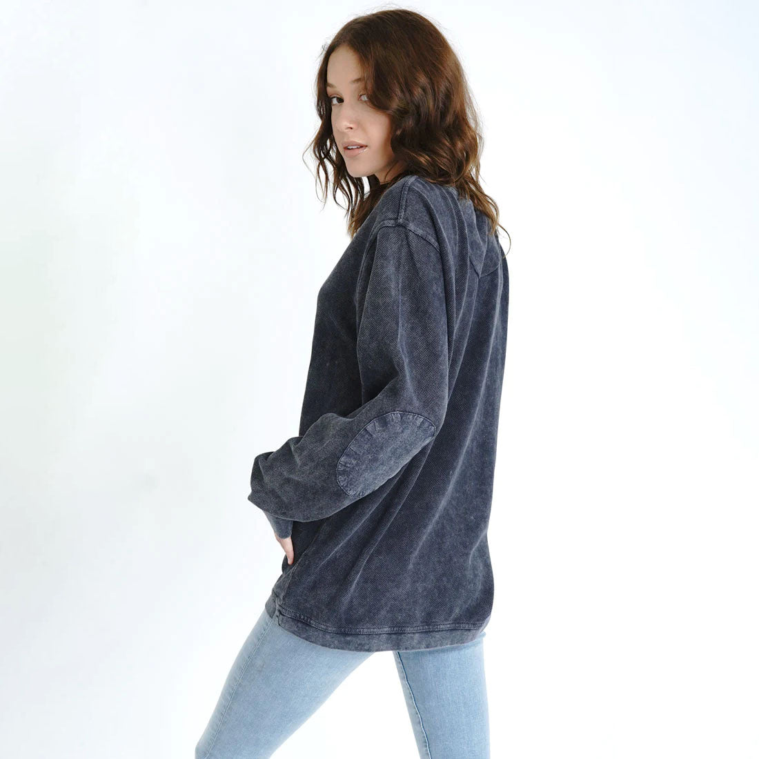 Pique Textured Boyfriend Pullover