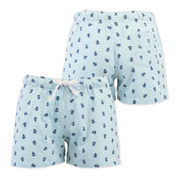 Seersucker Anchors Shorts - Lagoon Blue