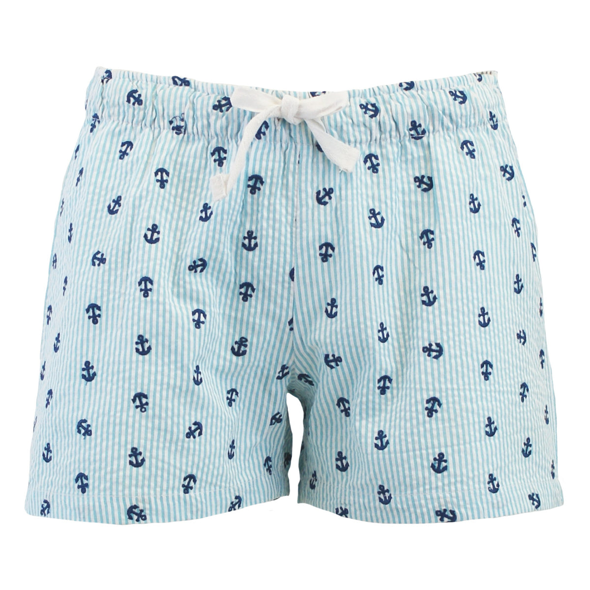 Seersucker Anchors Shorts - Lagoon Blue