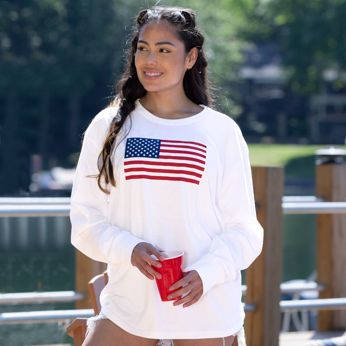 USA Flag Long Sleeve Heavy Weight Tee