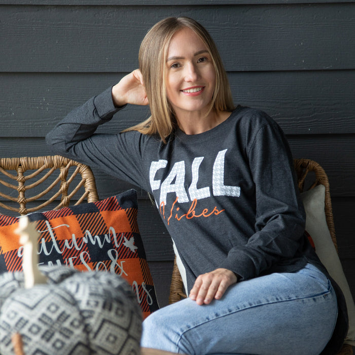 Fall Vibes Houndstooth Mélange Long Sleeve Tee