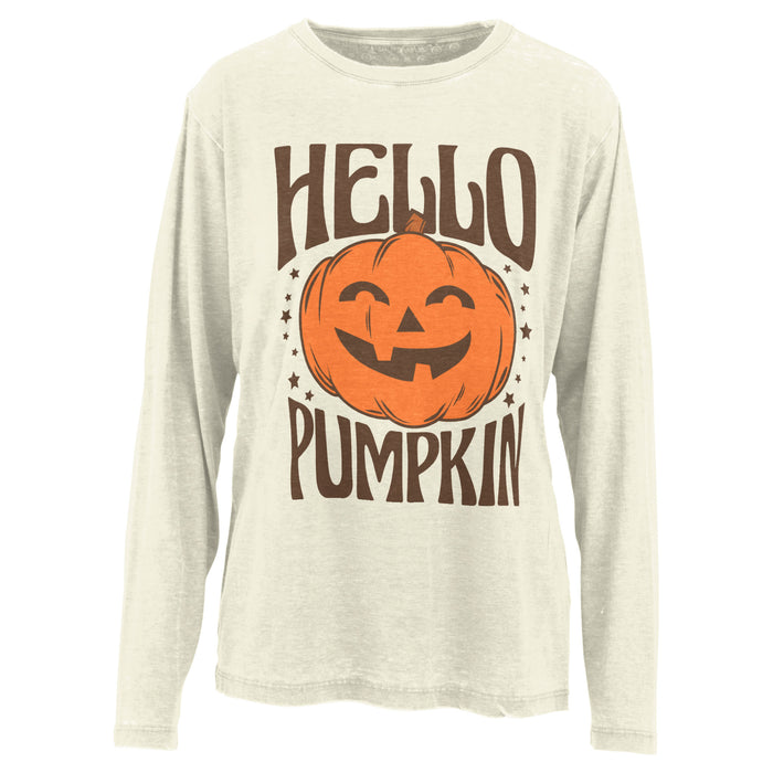 Hello Pumkin Stars Vintage Washed Long Sleeve Tee