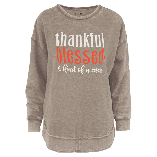 Thankful Blessed Vintage Washed Poncho Fleece