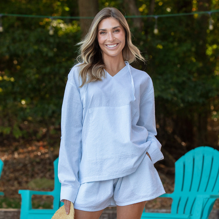 Island Shore Seersucker Hooded Pullover