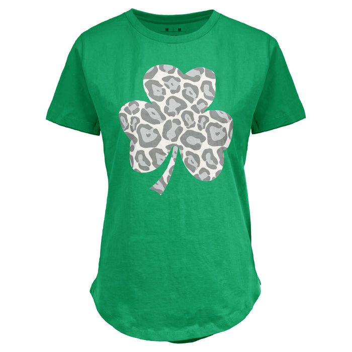 Leopard Shamrock Rounded Bottom Tee