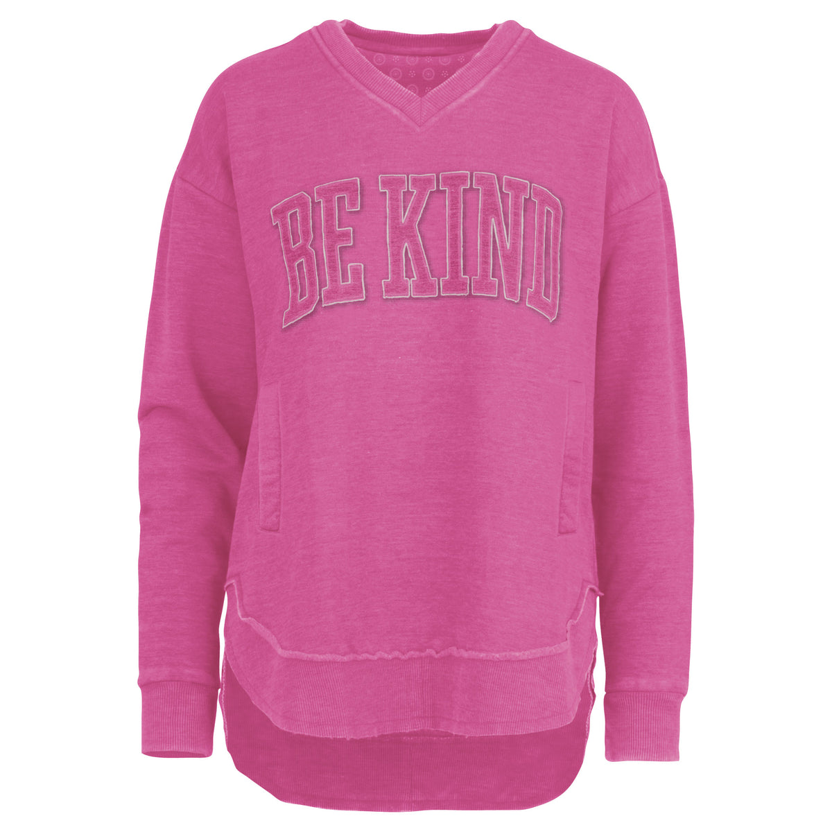 Be Kind Appliqued V Neck Pocketed Melange Fleece