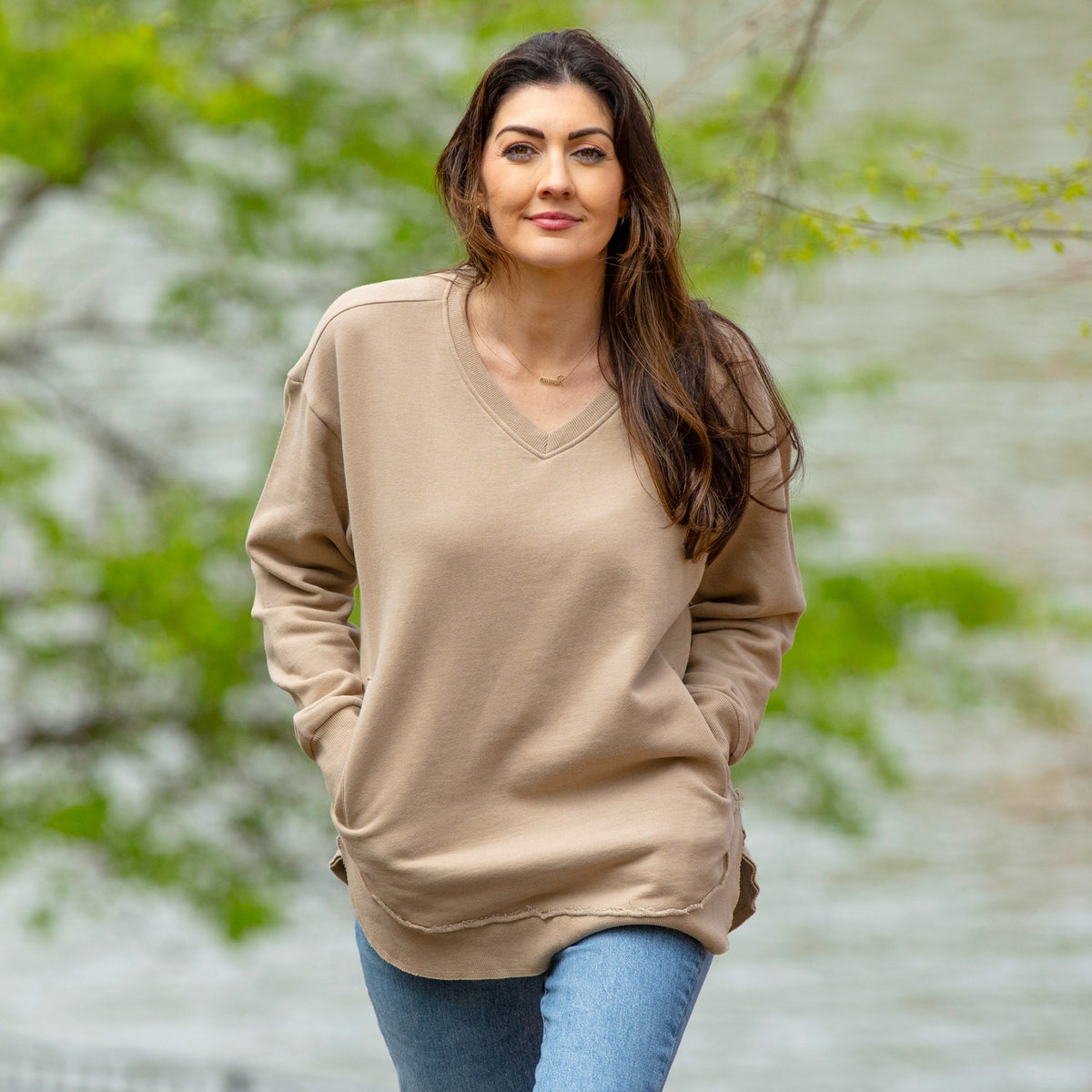 East Hall Melange V-Neck Pocketed Poncho Fleece