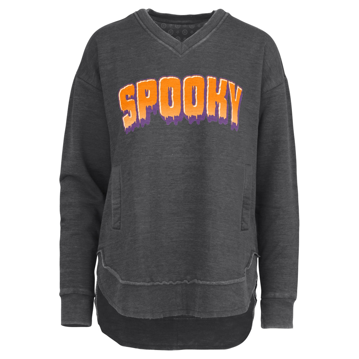 Spooky Drips V Neck Pocketed Melange Fleece