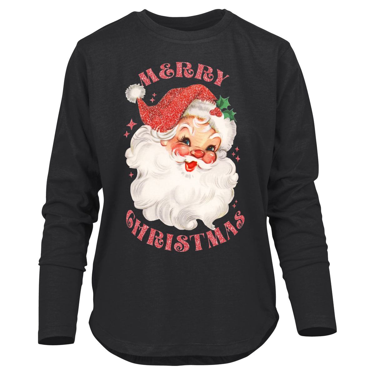 Glitter Santa Long Sleeve 100% Cotton Tee