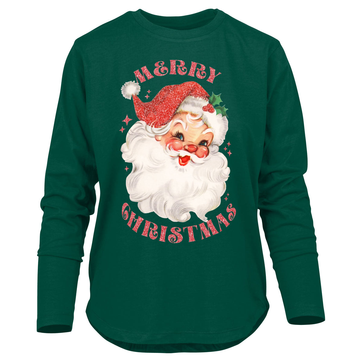 Glitter Santa Long Sleeve 100% Cotton Tee