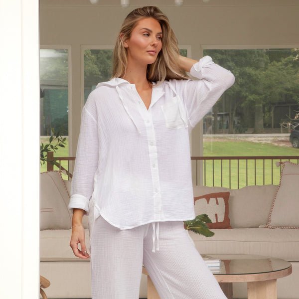 Villa Long Sleeve Hooded Gauze Top