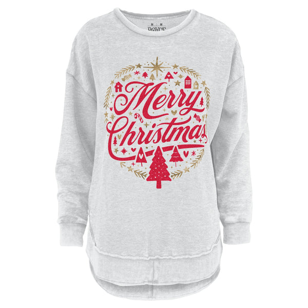 Merry Christmas Metallic Printed Melange Poncho Fleece