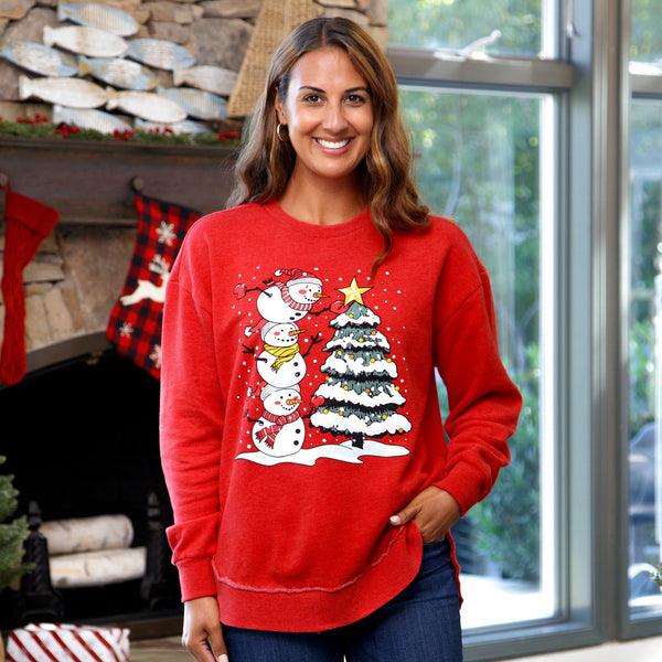 Stacked Snowmen Melange Poncho Fleece