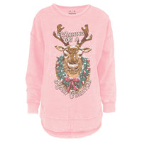 Reindeer Merry Christmas Melange Poncho Fleece