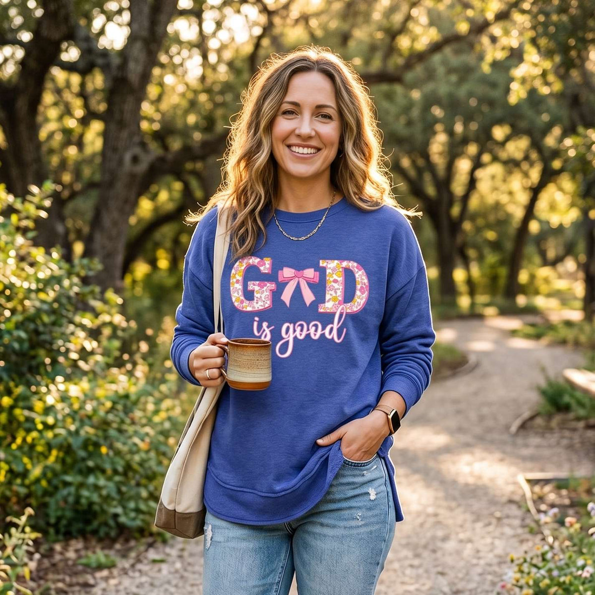 God Is Good Bow Melange Poncho Fleece