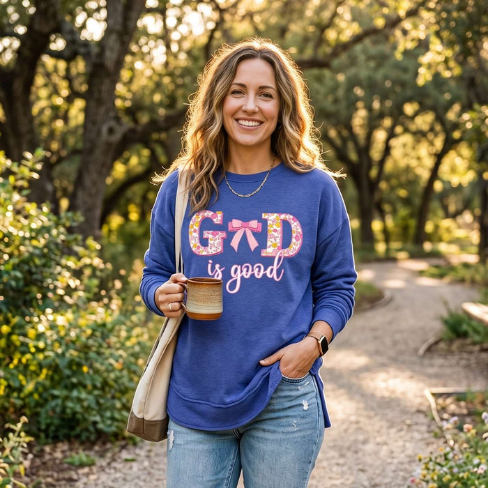 God Is Good Bow Melange Poncho Fleece