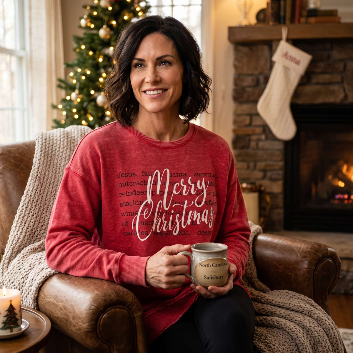 Christmas Words Melange Poncho Fleece