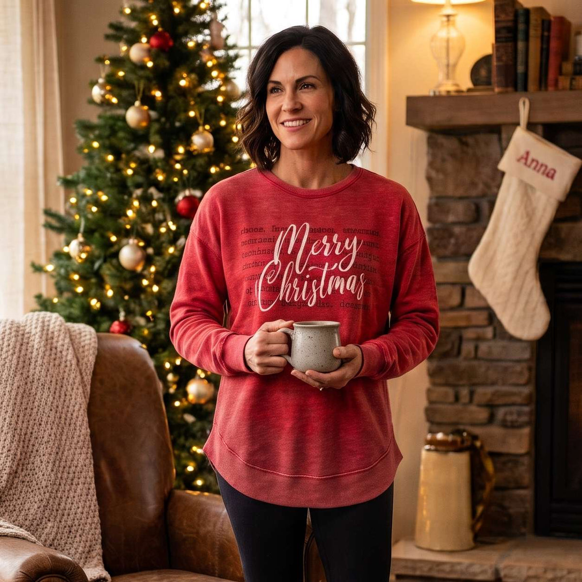 Christmas Words Melange Poncho Fleece
