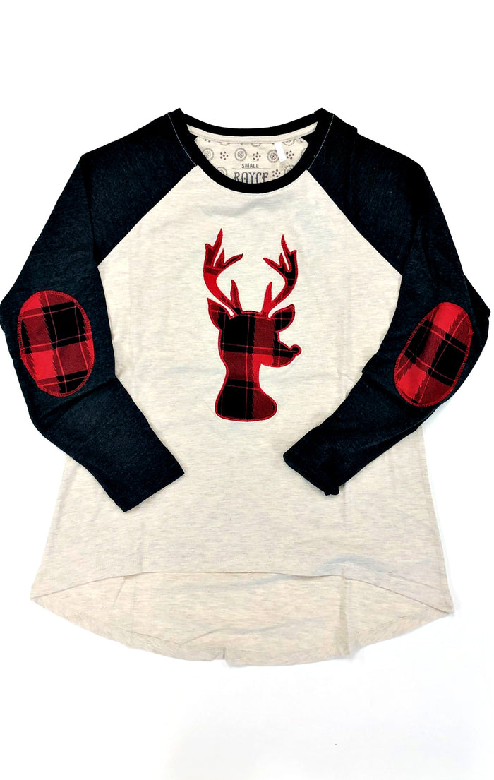 Rudy Plaid Raglan Tee with Applique